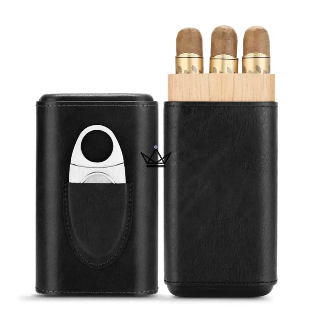 Mirlos Wood Cigar Case — Leather & Spanish Cedar, 2 or 3 Cigars, Cutter Included — view 14
