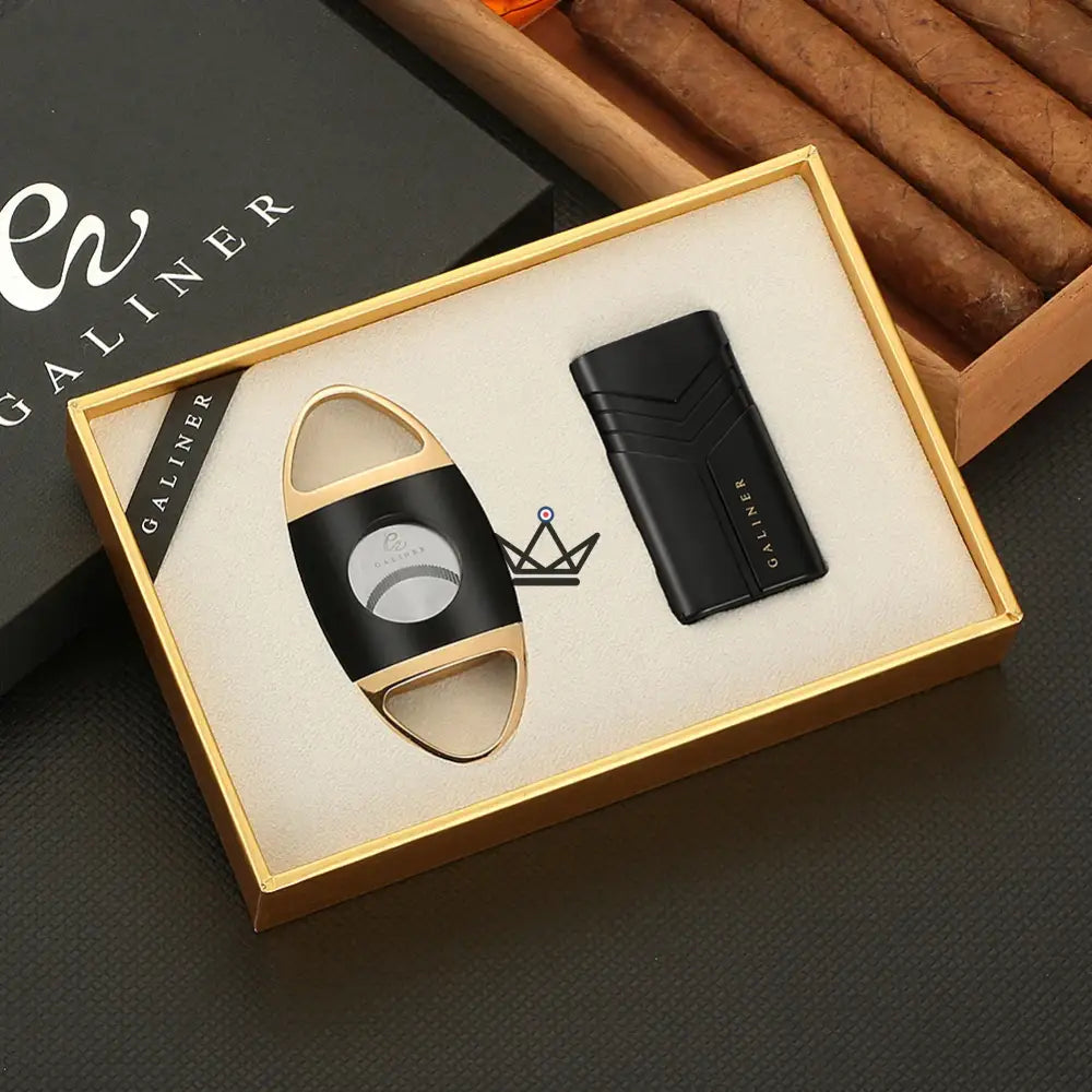 INFERNO Lighter & Cigar Cutter Gift Set — Double Flame + Punch + Cigar Cutter | Gold or Black — view 2