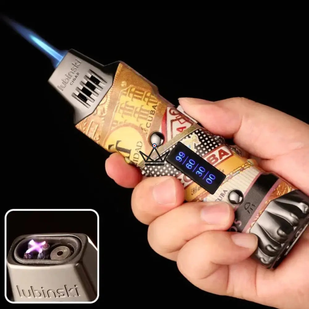Zigarrenfeuerzeug MAESTRO EDITION — Jetflamme + USB-Lichtbogen, UV-LED, 3 Designs – Ansicht 5
