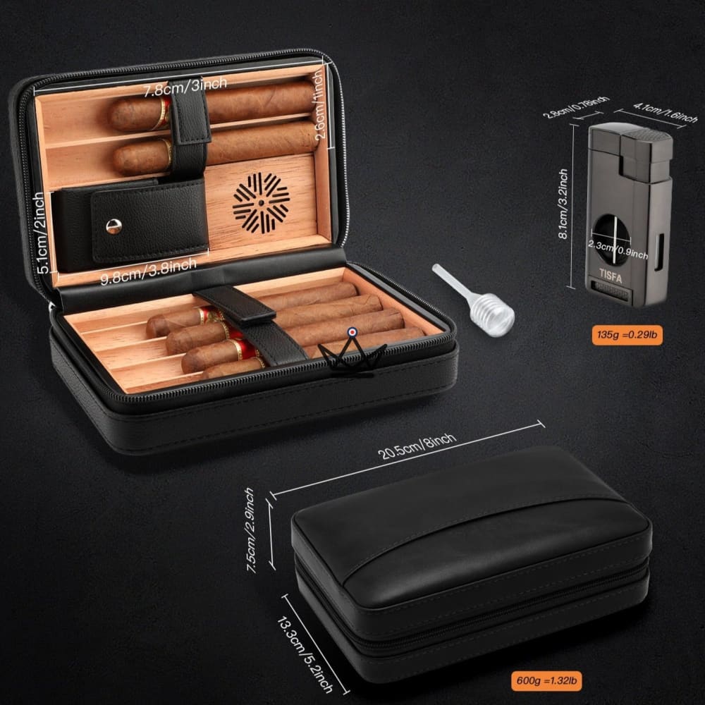 Leather Travel Humidor Pack + Lighter - TISFA STYLE — view 12
