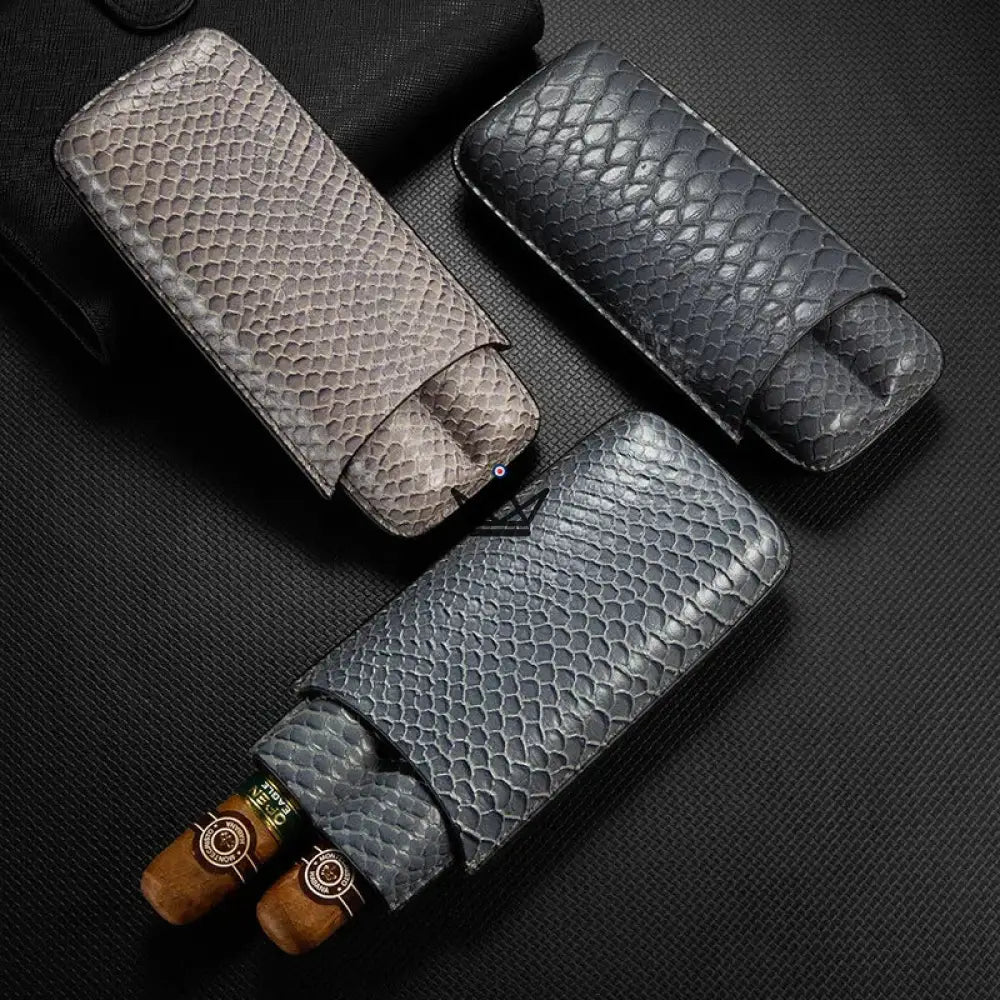 AURELIUS Edition Cigar Case — Cowhide Leather, 2 Cigars, Black · Slate · Cognac — Cognac Grey