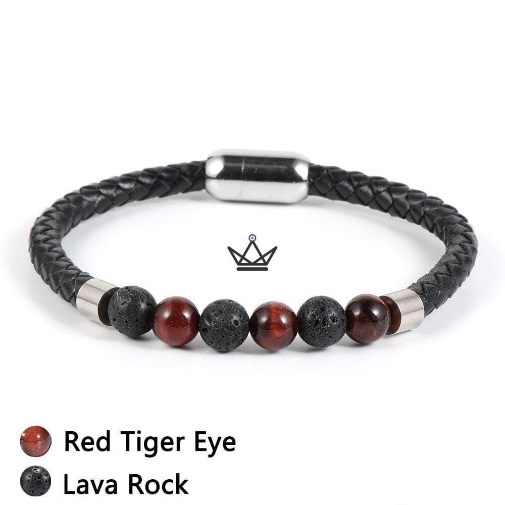 Lederperlenarmband – Geflochtenes Leder & Natursteine – 10 Steine – Ansicht 9