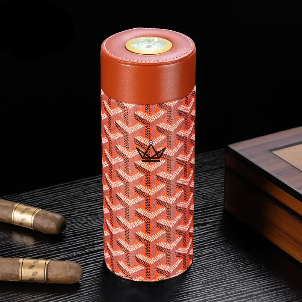 ORBAL Alpine cylindrical humidor — chevron leather, hygrometer & humidifier, 5 to 10 cigars — view 5