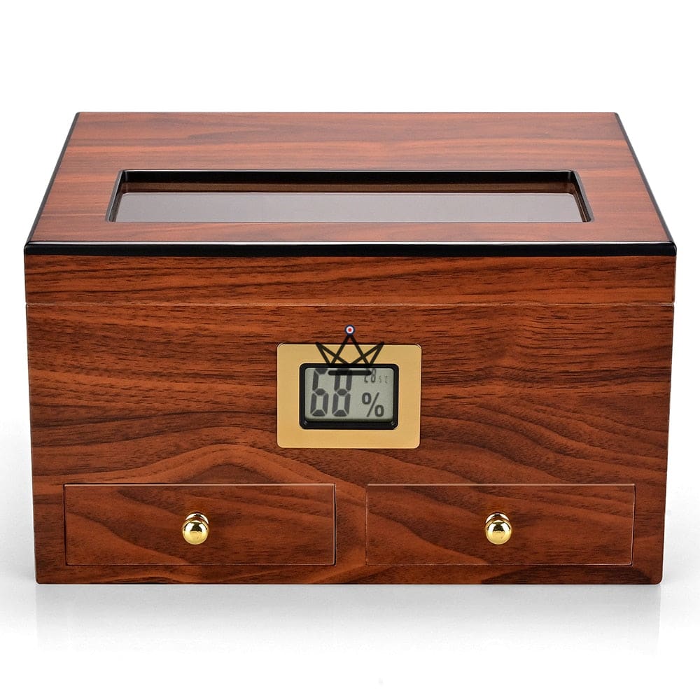 DUNE PRESTIGE Cigar Humidor — Spanish Cedar, Glass Lid, 2 Drawers, Digital Hygrometer, 60 Cigars · Carbon or Rose Wood — view 12