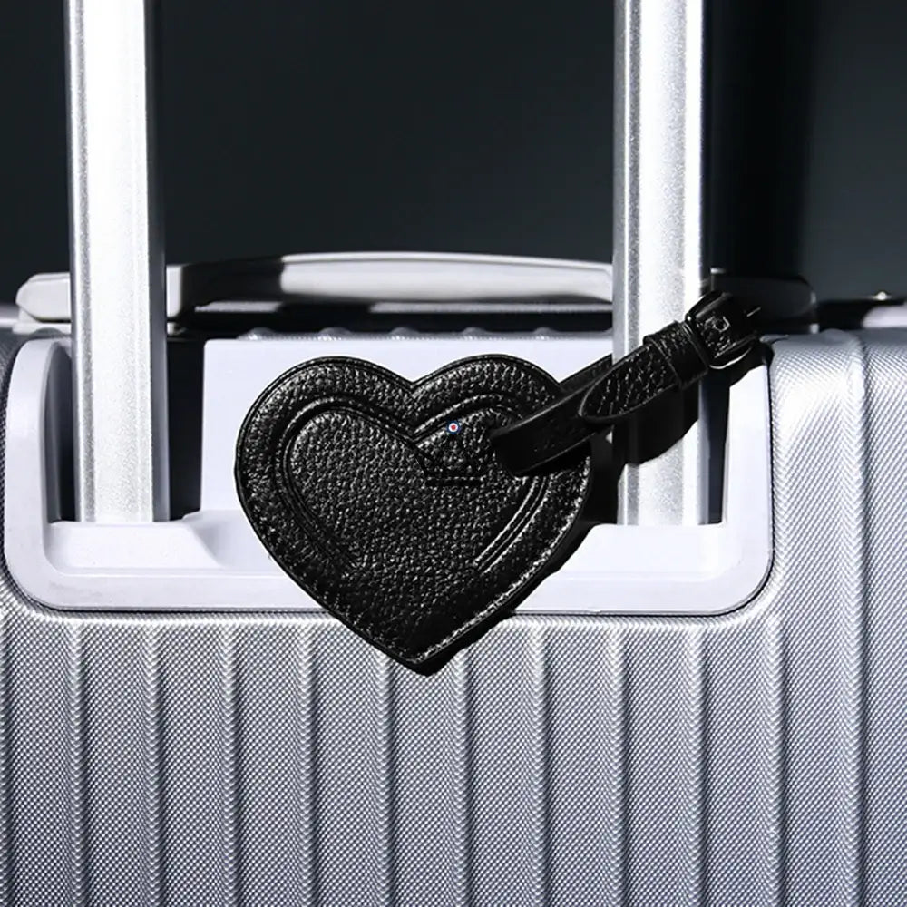 Customizable Leather Luggage Tag – Voyageur Crest — Heart 🖤 / Classic black