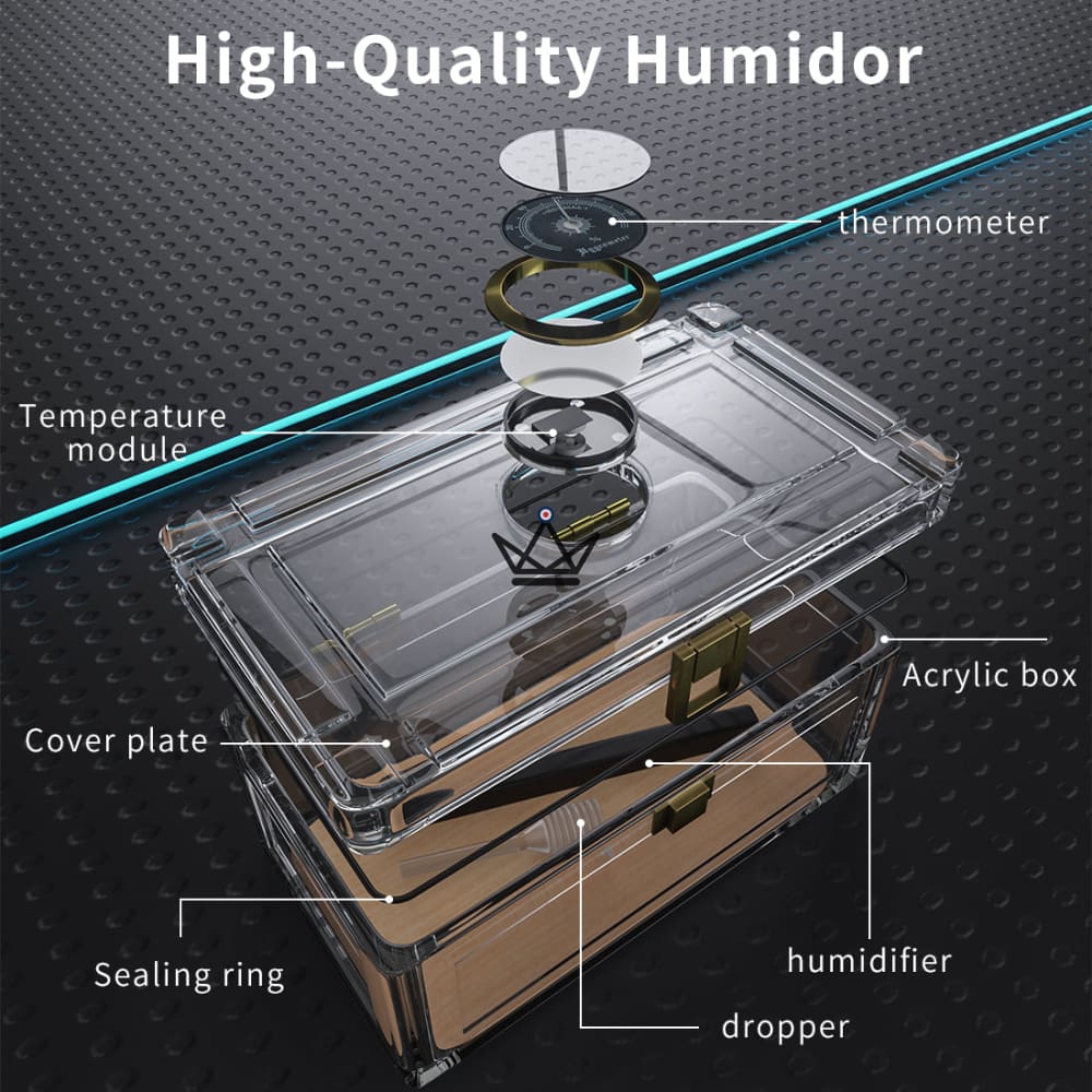 CRYSTAL WOOD Cigar Humidor — clear acrylic, cedar sheet, airtight seal, 20 cigars — view 3