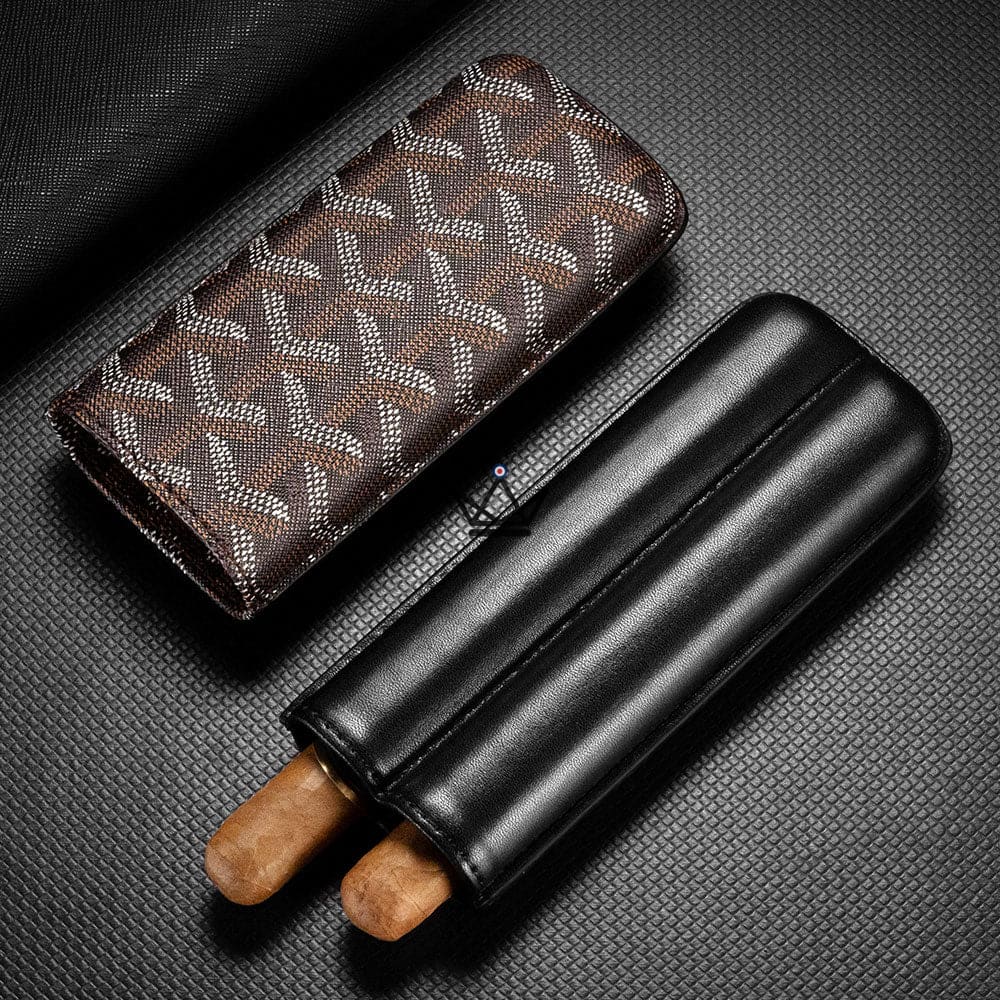 ALPINE Luxury Cigar Case — Soft Geometric Engraved Leather, 2 or 3 Cigars | Green · Black · Orange — view 11