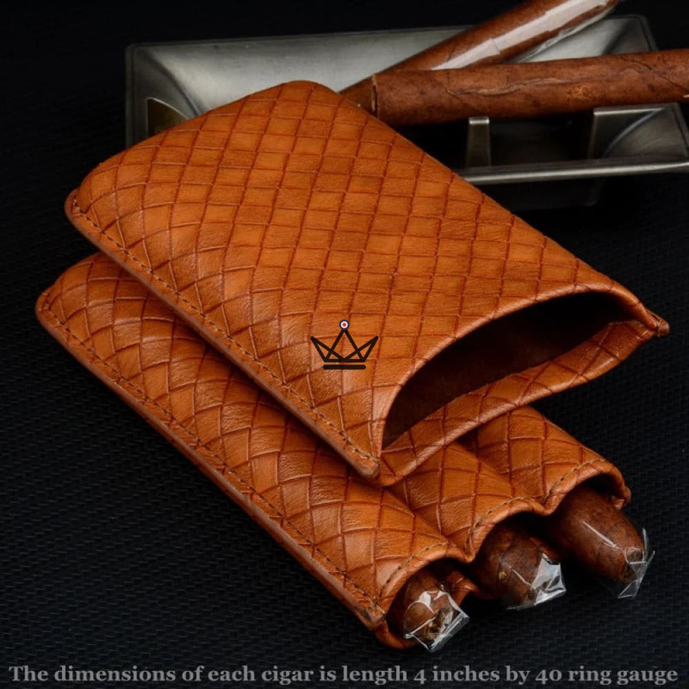 GRID Optimus Cigar Case — braided cowhide leather, 3 cigars 25 mm, textile lining, Black or Brown — view 2