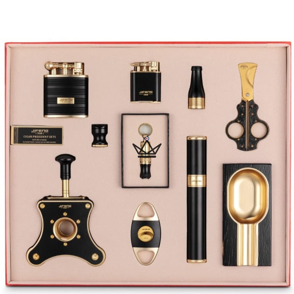 EZOV Luxury Cigar Set — 10 Pieces, Stainless Steel, Black · Blue · Red — Black