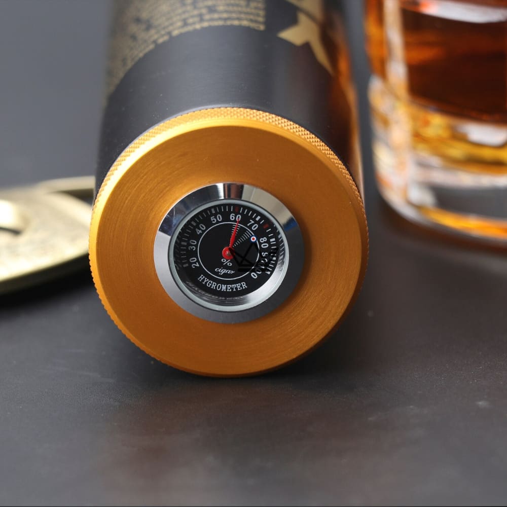 LYROK Cigar Tube – stainless steel, hygrometer & humidifier, holds 3 to 5 cigars — view 4