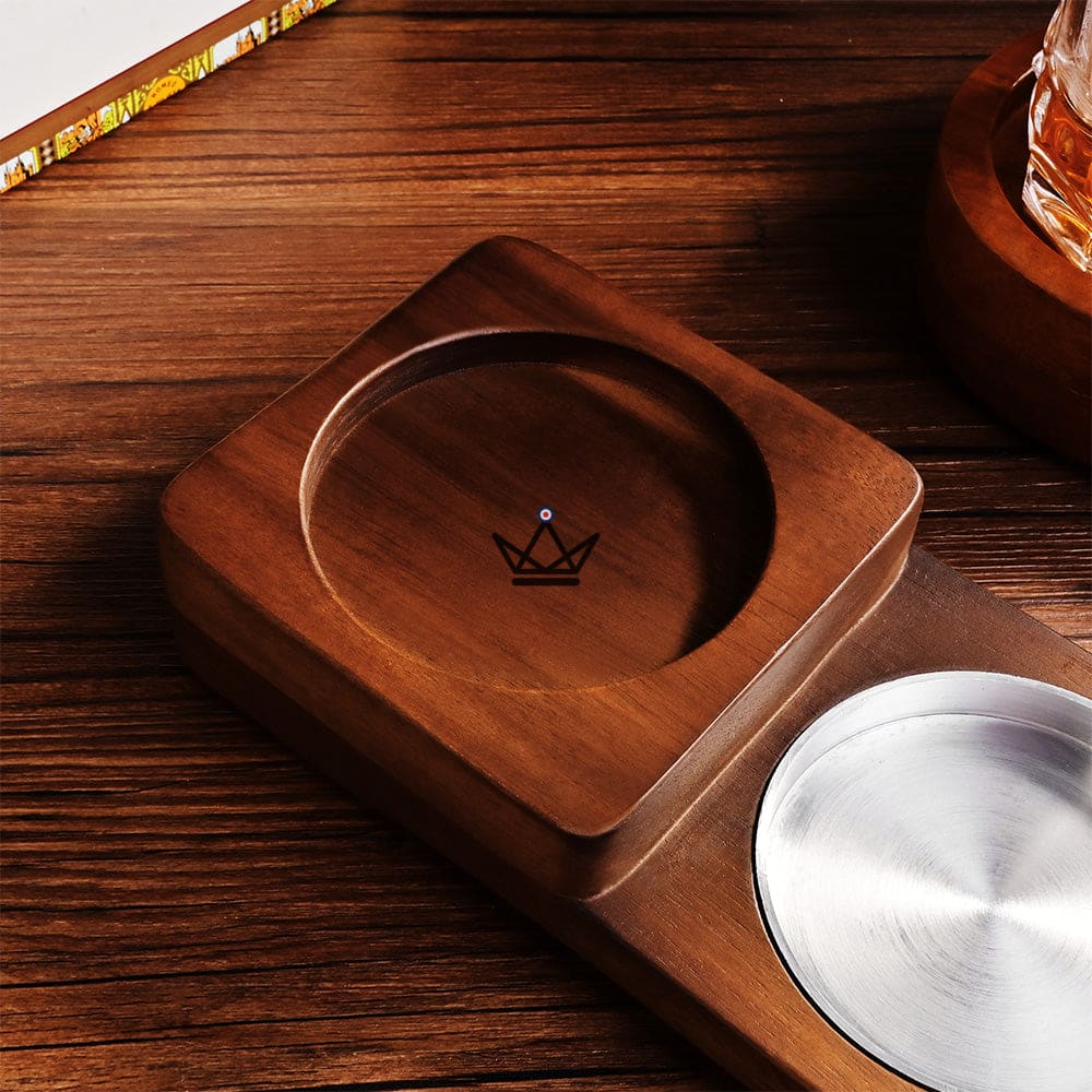 Whiskey Wood Ashtray — wood & aluminum, whiskey glass holder & cigar compartment — view 7