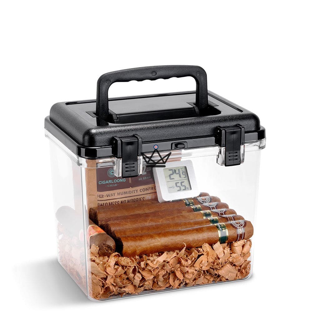 Kristall-Zigarrenhumidor, quadratisch – transparentes Acryl, schwarzer oder silberner luftdichter Deckel, Grösse M oder L, 50 bis 100 Zigarren – Ansicht 9