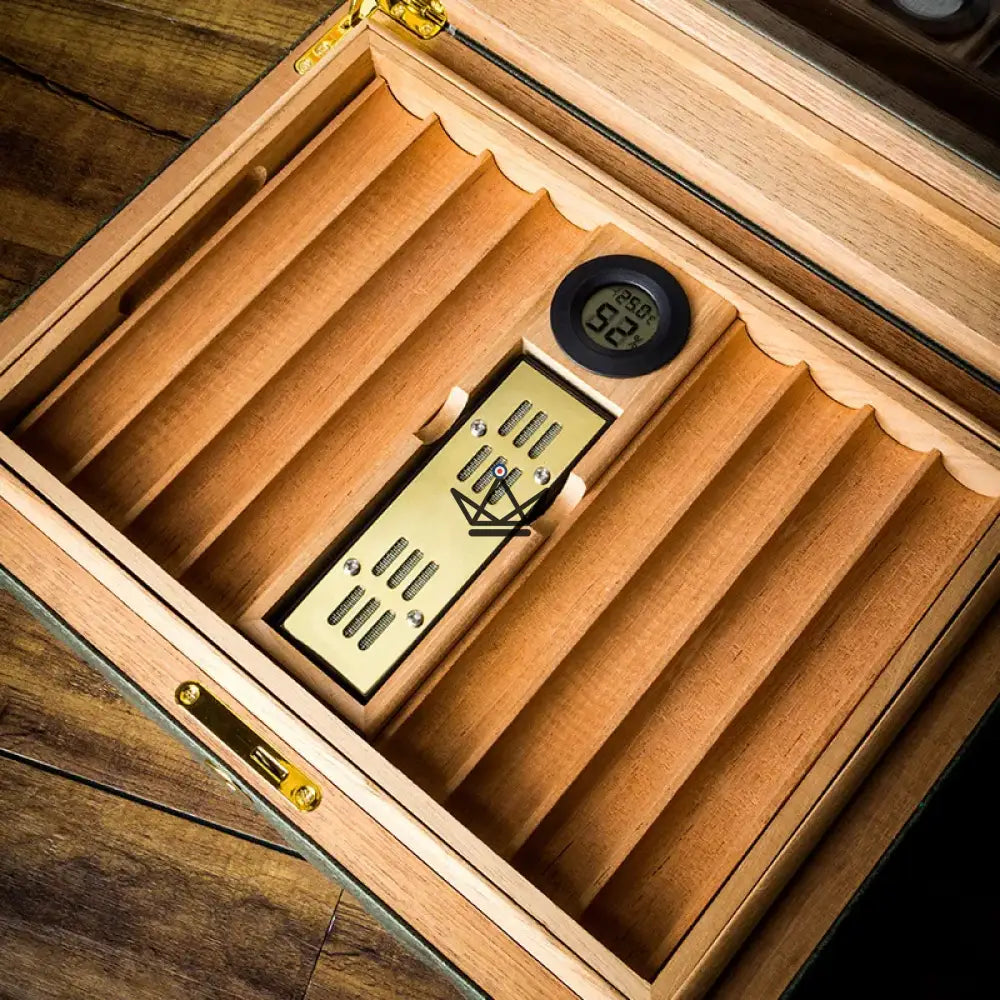 Norton Edition Cigar Humidor — Quilted Genuine Leather, 4 Colors, Cedar, Tray & Dividers, 50-60 Cigars — view 5