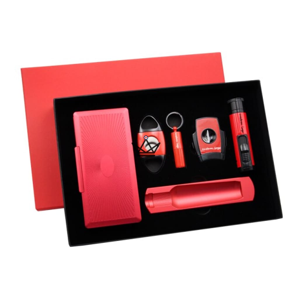 HADES Complete Cigar Pack — 7-Piece Steel, Customizable Laser Engraved Case | Cigar Gift — Red