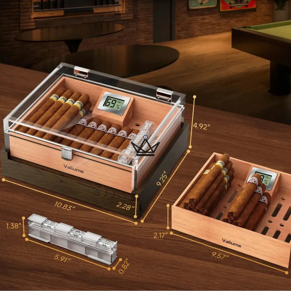 Aerion Vault Cigar Humidor — clear acrylic, cedar, accessory drawer, 2 sizes — view 4