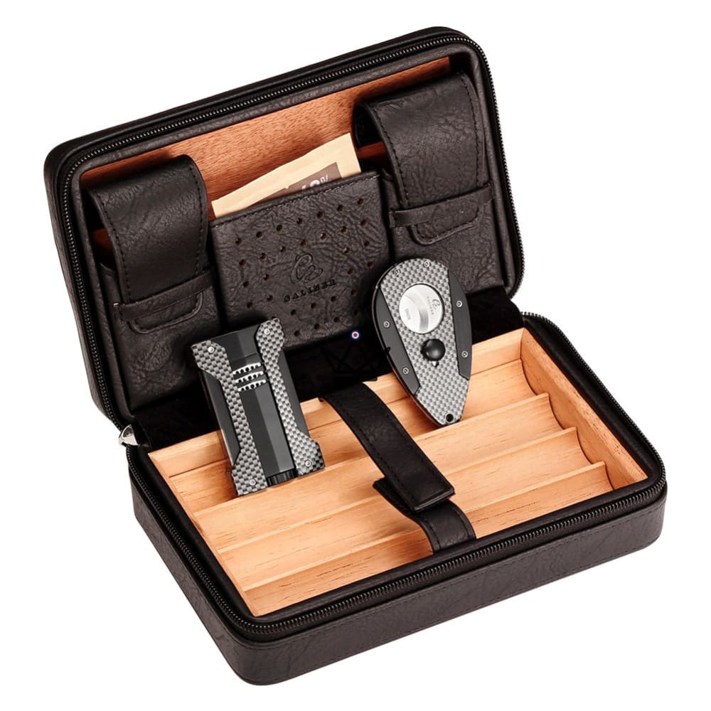 Reisehumidor SOCRATE STYLE – Leder & Zeder, 5 Zigarren, 3 Fächer – Ansicht 12