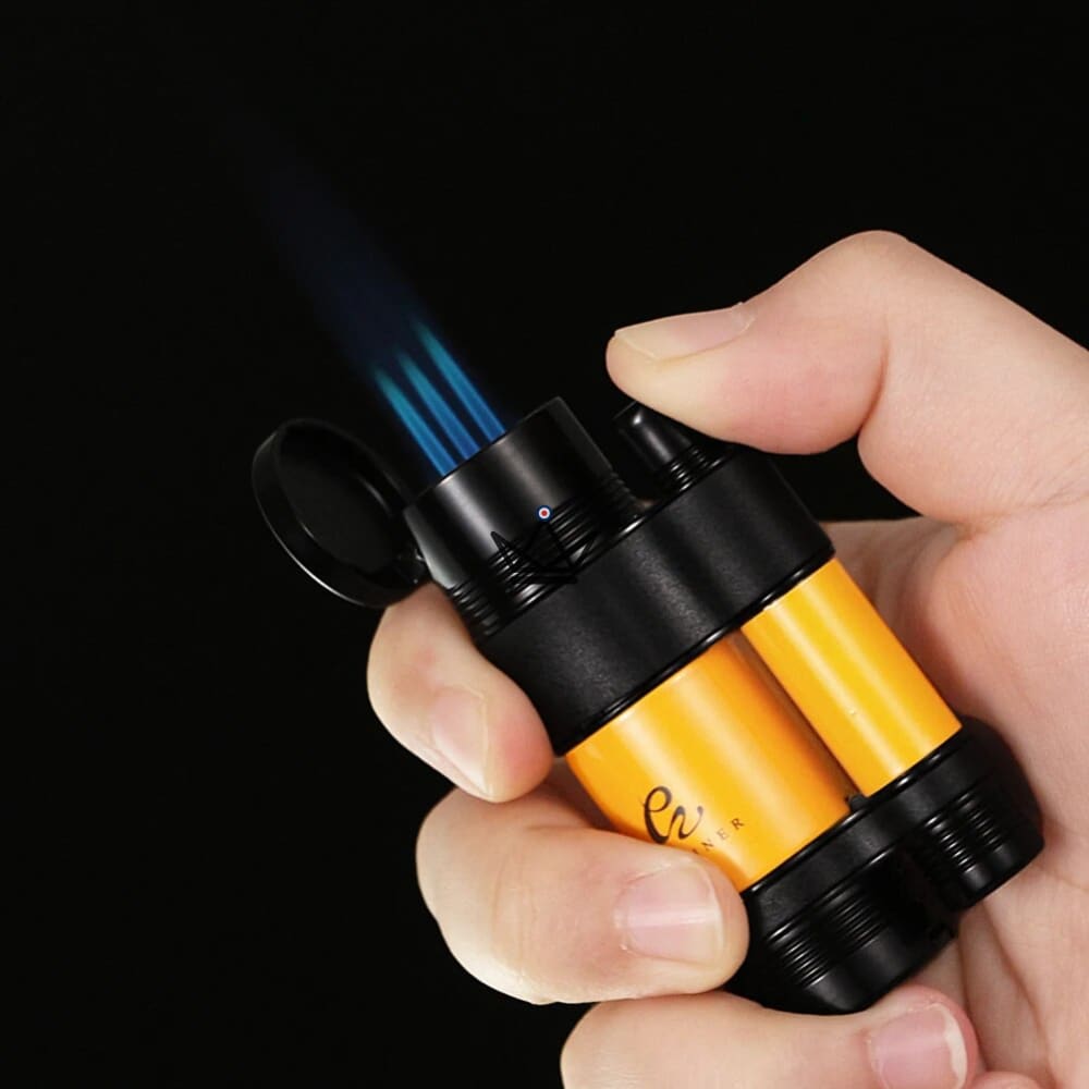 KELOW Cigar Box – TOWER 3-Flame Lighter + Punch & Cigar Cutter | Yellow or Black — view 3