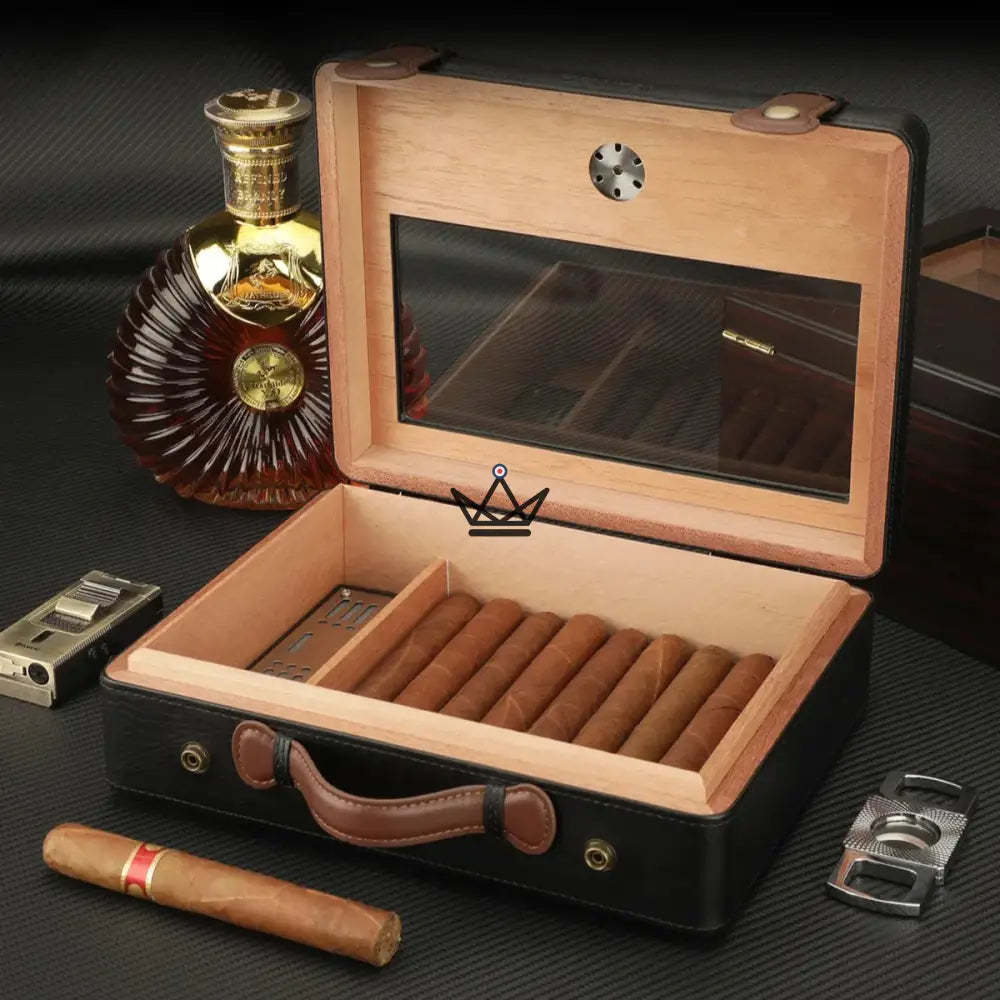 Prestige Traveler Cigar Humidor — Gold Brass, Spanish Cedar, 50 Cigars, Glass Top, Hygrometer & Crystal Humidifier — view 5