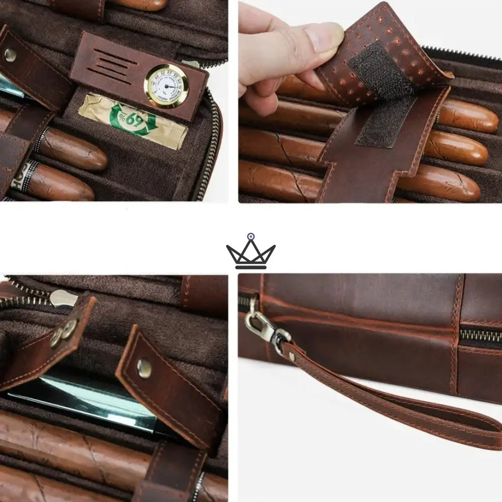 VOYAGEUR SELECTION Cigar Case — Full-Grain Chocolate Leather, Customizable | Interior Pocket — view 6