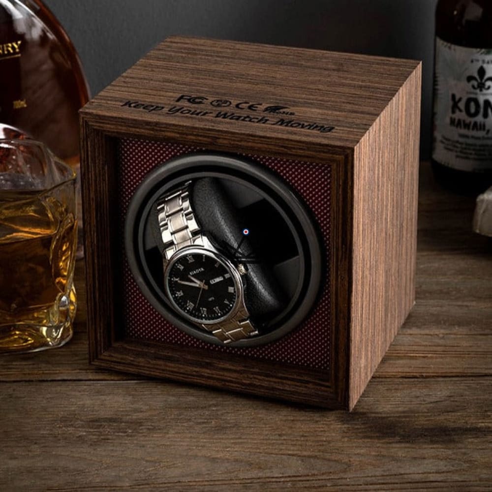 Uhrenbeweger Automatik-Kollektion WOODY'S — Holz, LED, 2 Modi, Schwarz oder Rot – Ansicht 3