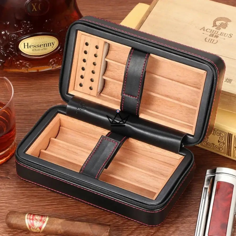 Zigarrenhumidor CLINT Original – Schwarzes Leder & spanische Zeder, 6 Zigarren, 20,5 × 10,8 × 8,6 cm – Ansicht 3