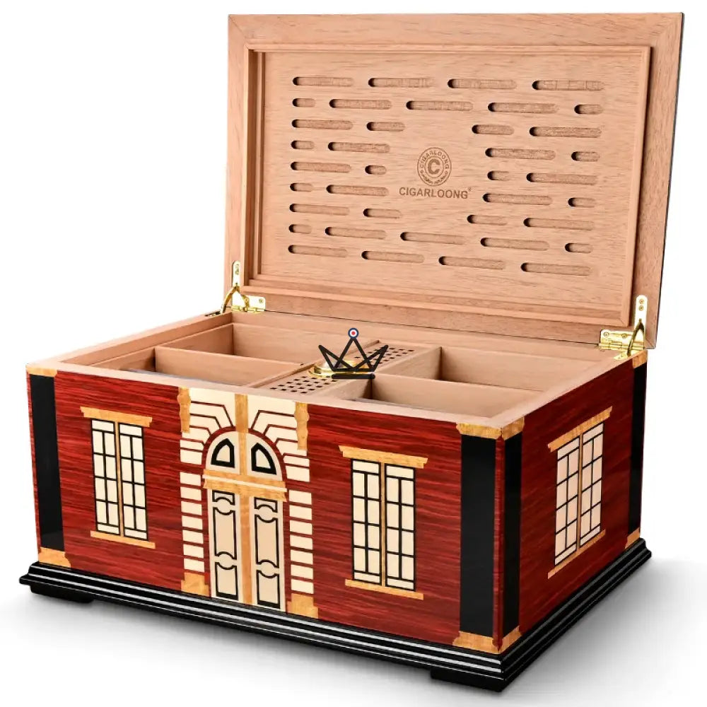 Zigarrenhumidor Domus Aurum – Zedernholz, 150 Zigarren, Herrenhaus-Design, Hygrometer, Classica (goldenes Holz) oder Nox (tiefrot) – Ansicht 2