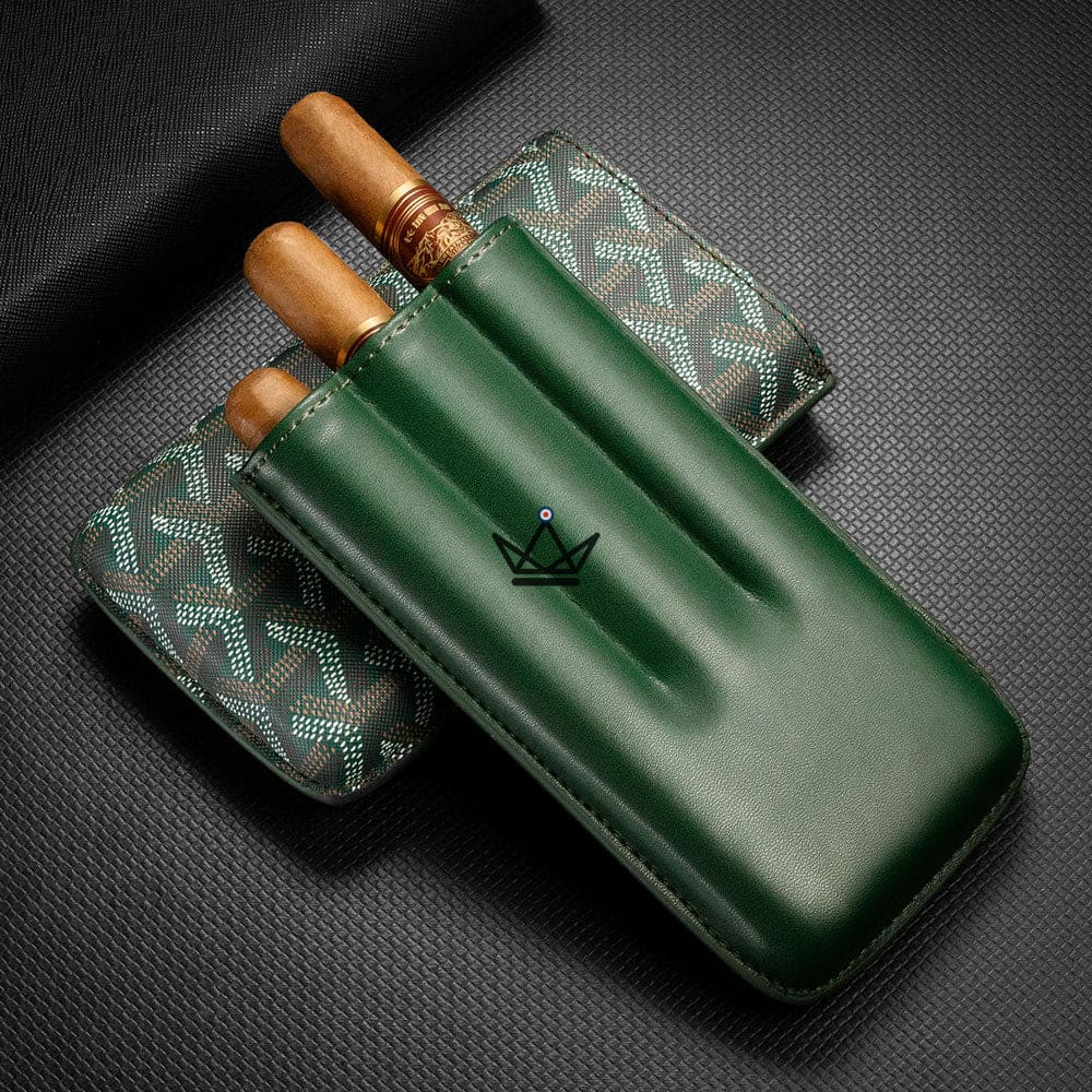 ALPINE Luxury Cigar Case — Soft Geometric Engraved Leather, 2 or 3 Cigars | Green · Black · Orange — view 8