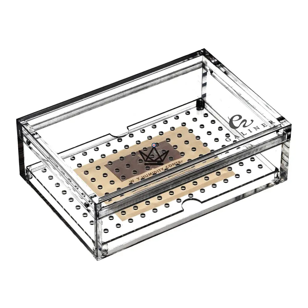 Humidor de cigarros Crystal Clarity: acrílico transparente, bandeja perforada, 20 cigarros, espacio para paquete de humidificación Humidor de cigarros Crystal Clarity: acrílico transparente, bandeja perforada, 20 cigarros, espacio para paquete de humidificación