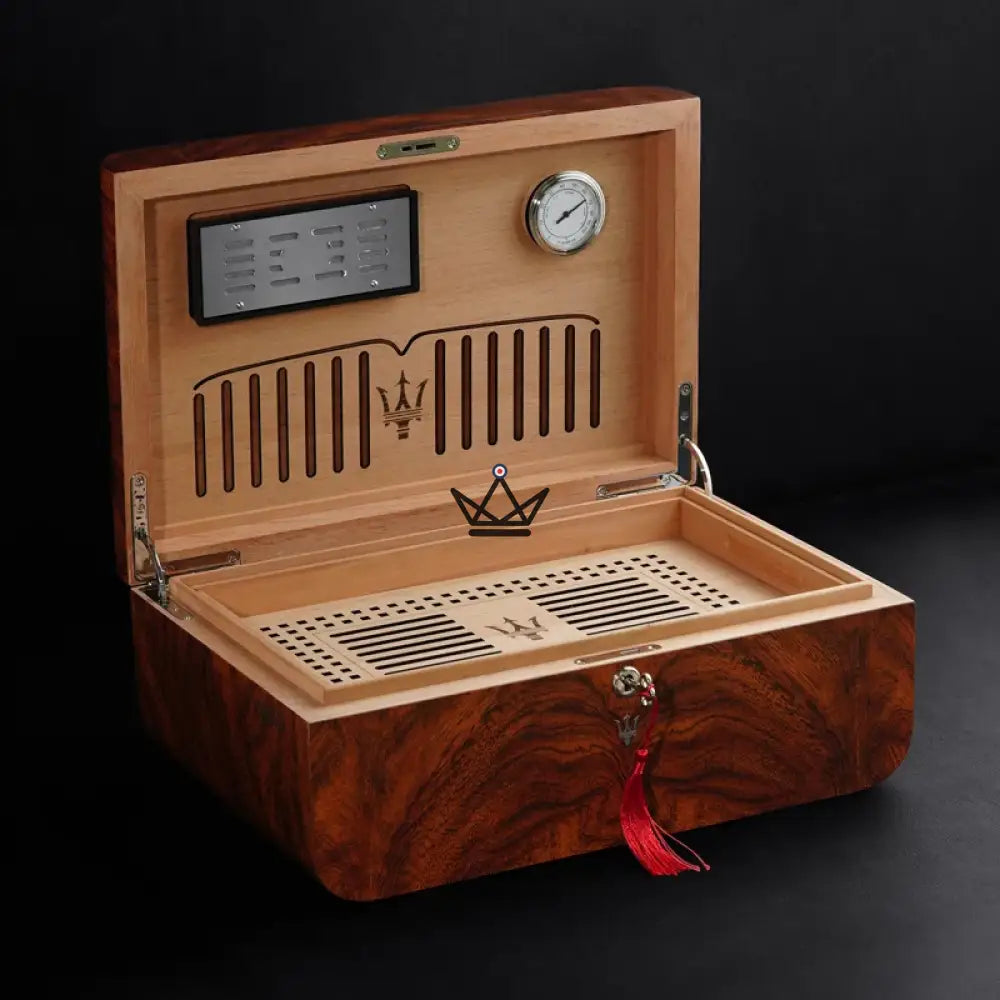 Poseidon Trident Cigar Humidor — Spanish Cedar, Piano Finish, 150 Cigars, Lock, Hygrometer & Humidifier — view 2