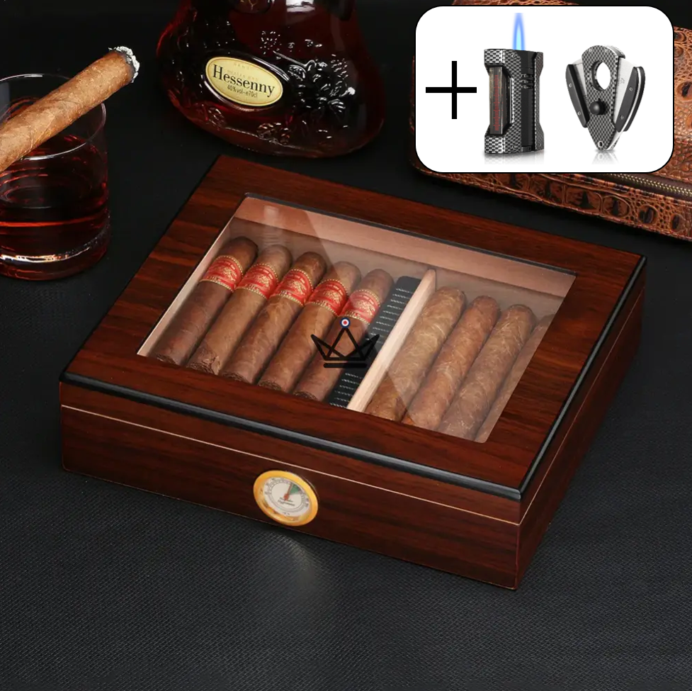 Humidor JANGO – verglast, 20 Zigarren, spanisches Zedernholz & Befeuchter – Ansicht 15