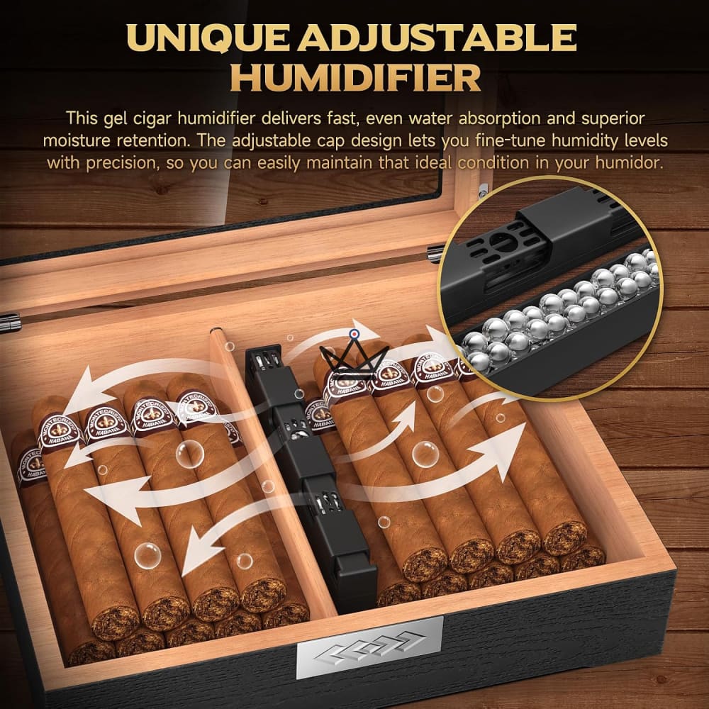 Horizon Linux Cigar Humidor — 25-35 Cigars, Glass Lid — view 6