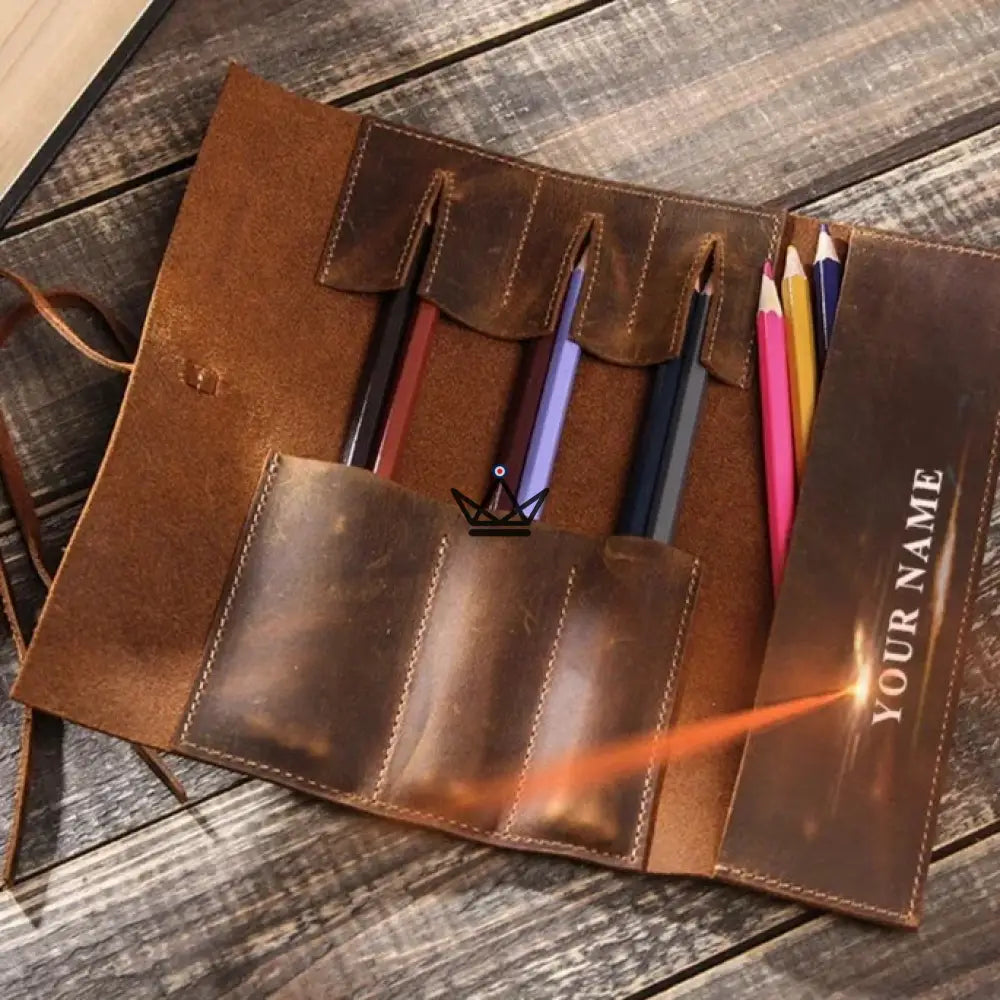Customizable Leather Pen and Pencil Case - Voyageur Roll — view 1