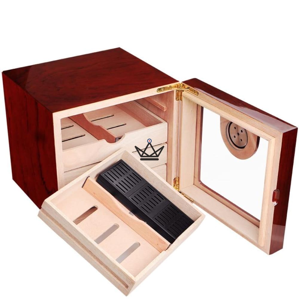 Zigarrenhumidor J.Edgar – spanisches Zedernholz, Glastür, 4 Schubladen mit Unterteilungen, Hygrometer an der Vorderseite, 80 Zigarren – Ansicht 4