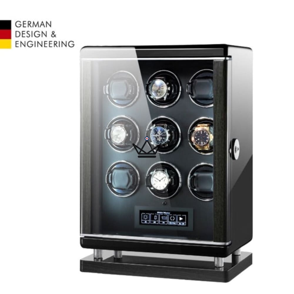 BAELISH LUXE Automatic Watch Winder — Fingerprint, 1 to 12 Watches, Wood & Steel — 9 Rotors