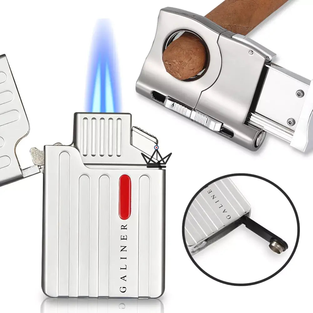 Paquete Ignition Pro: encendedor de doble antorcha recargable y cortador de cigarros tipo guillotina + perforador | Caja de regalo de cigarros incluida.