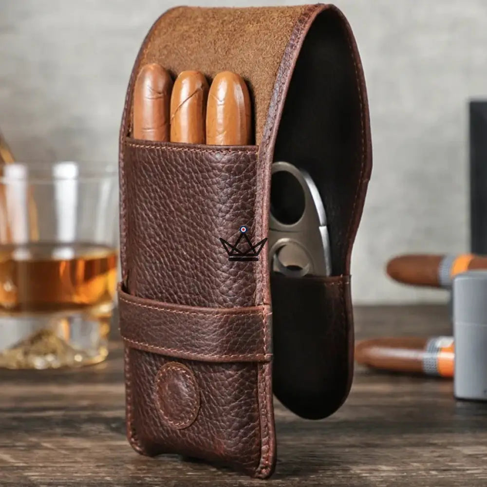 Customizable 3 Cigar Leather Case - Voyageur Pocket — view 1
