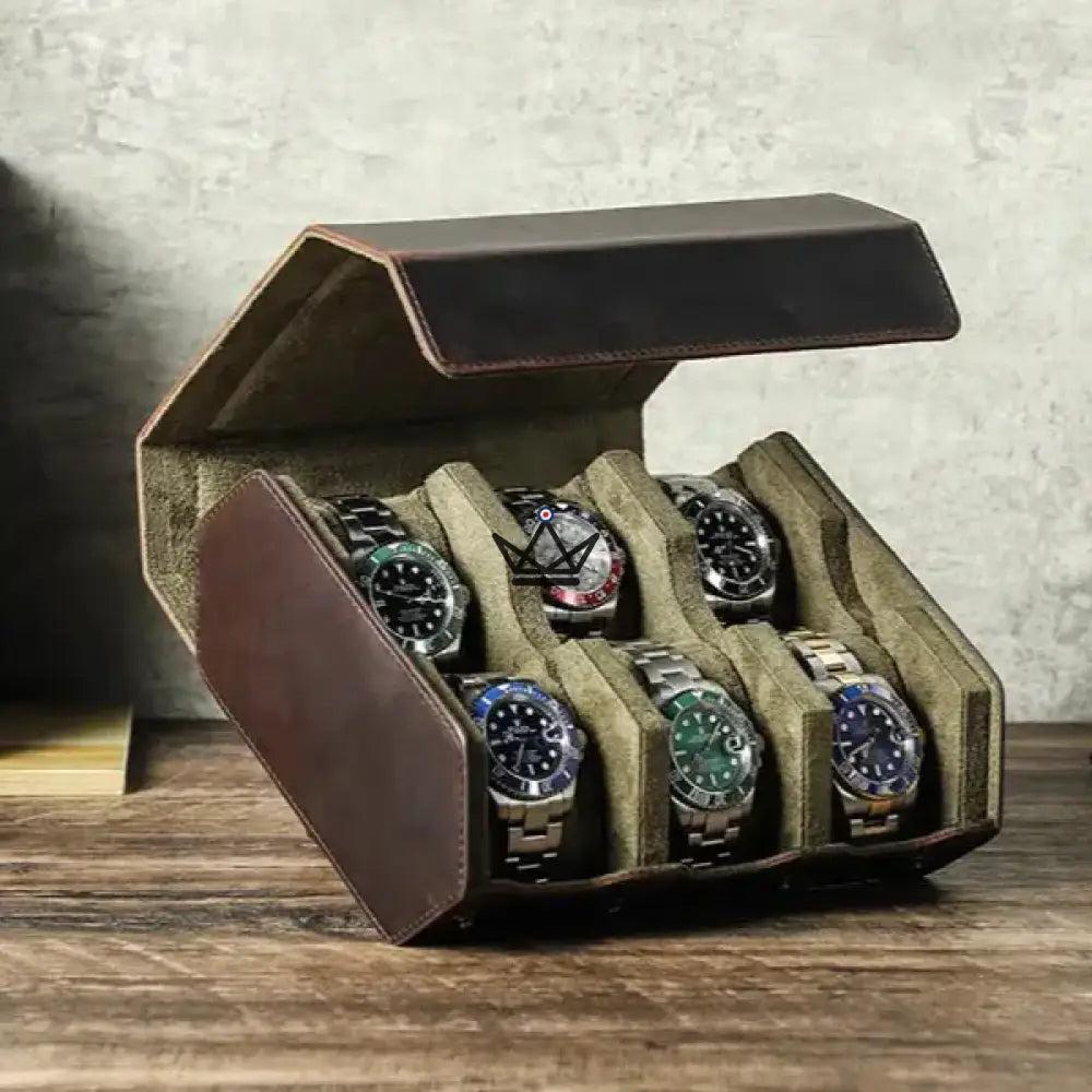 Customizable Leather Travel Case for Automatic Watch - Voyageur Hexagone — 6 Watches