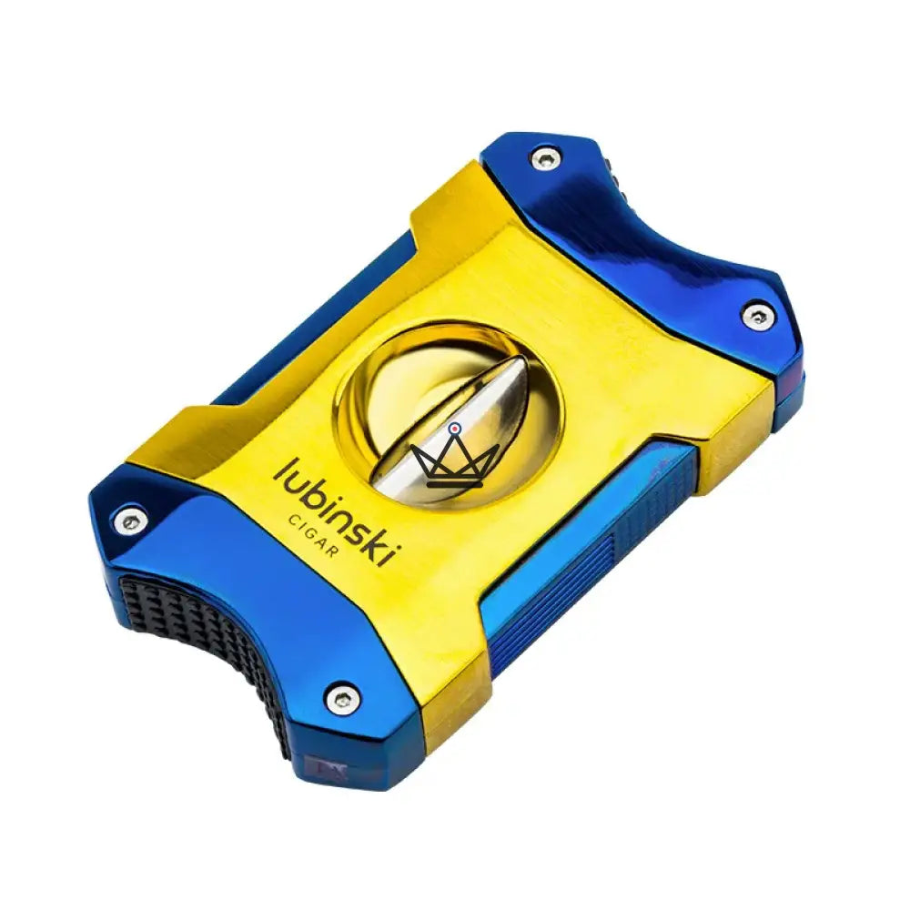 Azzurro Edition Cigar Cutter — Double Blade V-Cut, Zinc & Stainless Steel, 24mm Max, Gold & Sapphire Blue Finish, Signature Gift Box — view 6