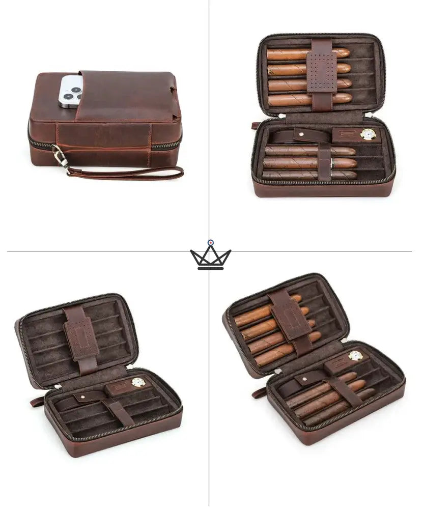 VOYAGEUR SELECTION Cigar Case — Full-Grain Chocolate Leather, Customizable | Interior Pocket — view 8