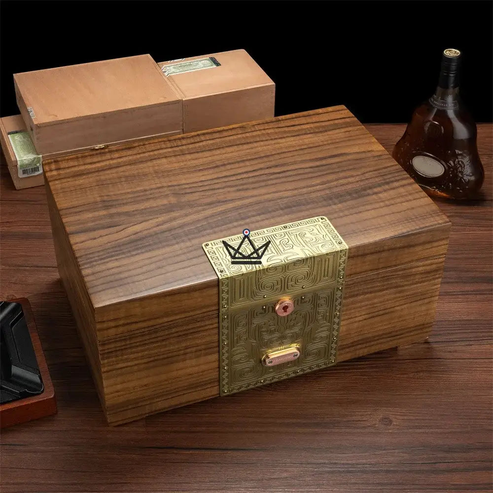 Héritage Empyrean Cigar Humidor — solid wood & cedar, ~100 cigars, lock, dual zone, gold or silver — view 7