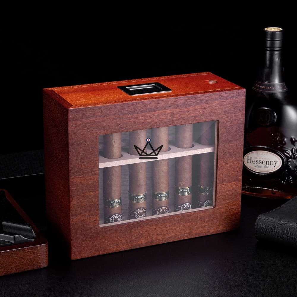 VERTIGO cigar humidor — Spanish cedar, digital hygrometer & magnetic system — view 1