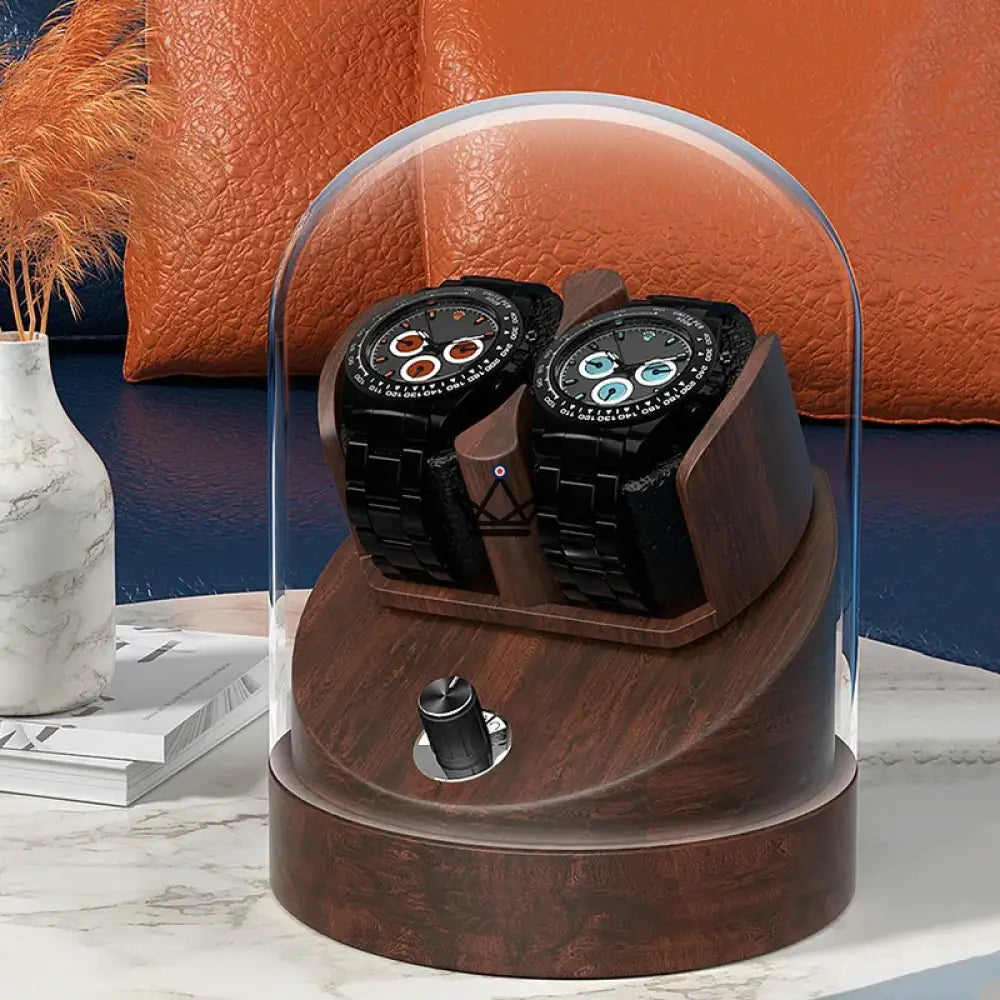 Uhrenbeweger CHRONO DOME für Automatikuhren – Unter Glasglocke, Massivholz, 5 Mabuchi-Modi – Ansicht 3
