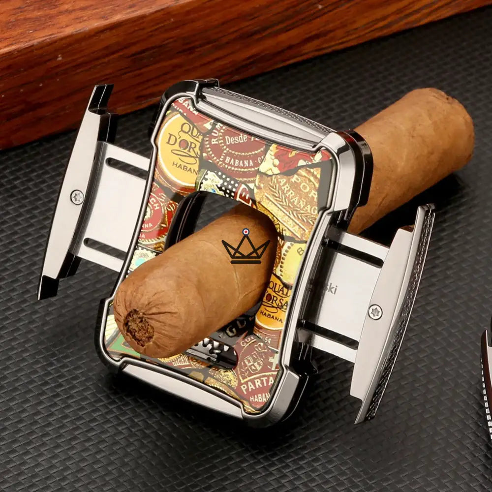 Maestro Edition Cigar Cutter — Double Blade Engraved 62 Ring Gauge, Libertad · Pharaon · Heritage | Green Genuine Leather Pouch & Gift Box Included — view 1