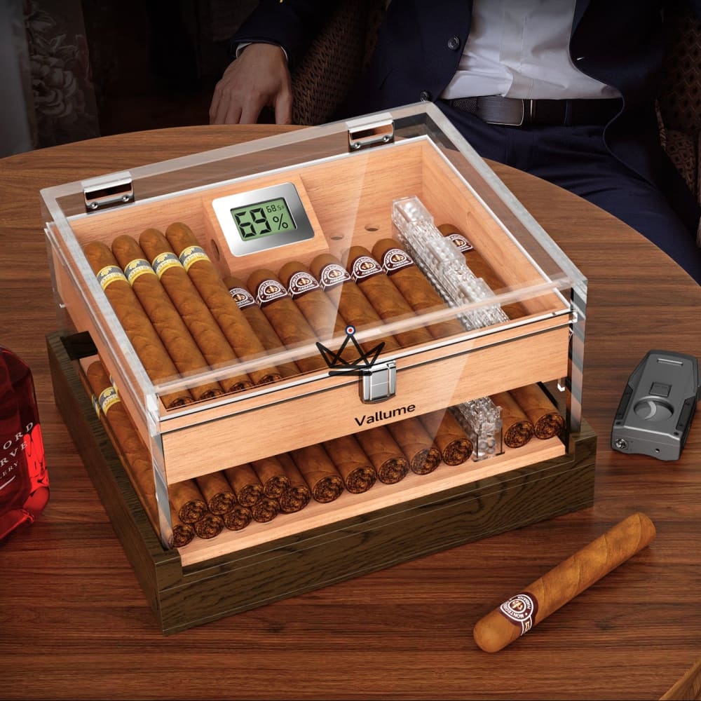 Humidor Aerion Vault – Acryl transparent, Zedernholz, Zubehörschublade, 2 Formate Humidor Aerion Vault – Acryl transparent, Zedernholz, Zubehörschublade, 2 Formate