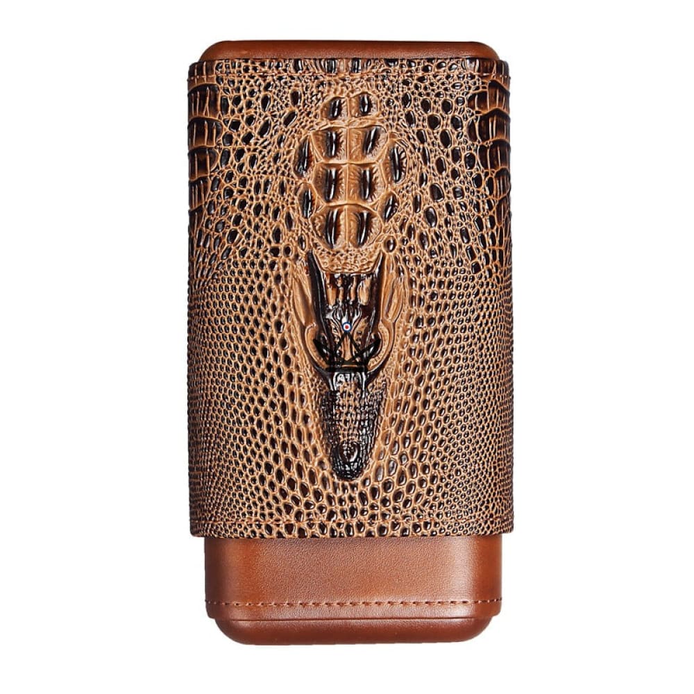 Zigarrenetui WILD CEDAR – Rindsleder & Zeder, Krokoprägung, 3 Zigarren | Braun · Schwarz – Ansicht 3