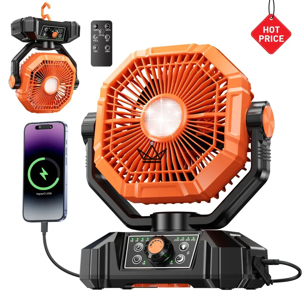 Ventilador de batería portátil NOELY: 20 000 mAh, LED y banco de energía Ventilador de batería portátil NOELY: 20 000 mAh, LED y banco de energía