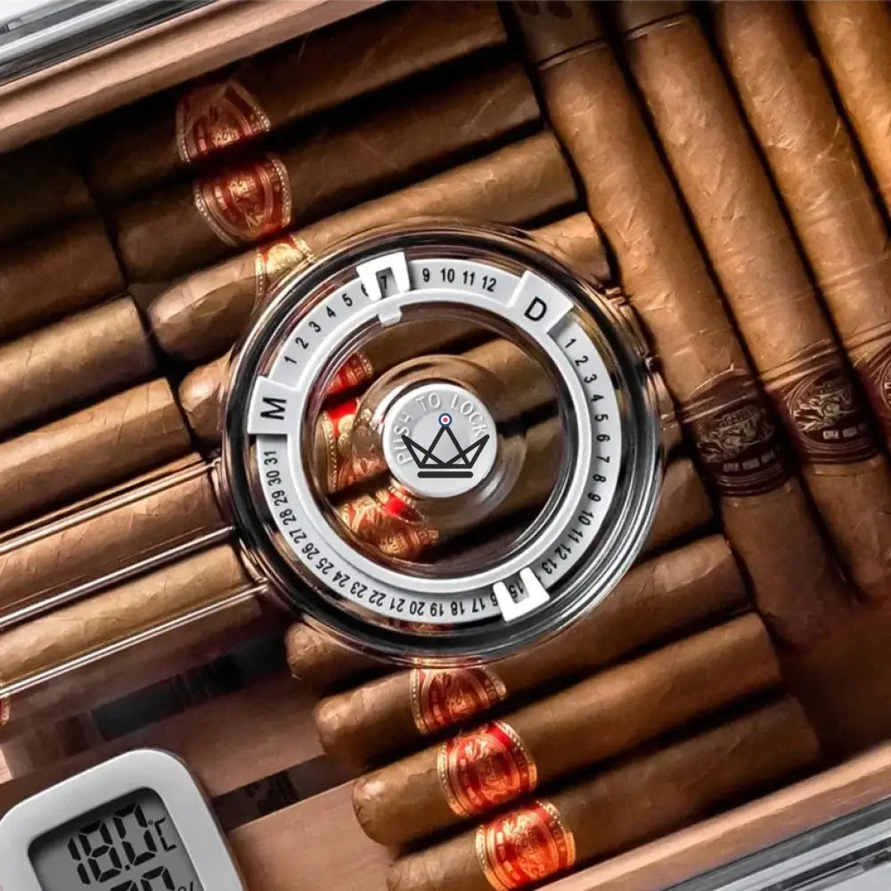 Humidor CRYSTAL TIME – Acryl transparent, Digital-Timer, 30 / 60 / 100 Zigarren, Zedernholz-Tablett (Version 100) – Ansicht 3