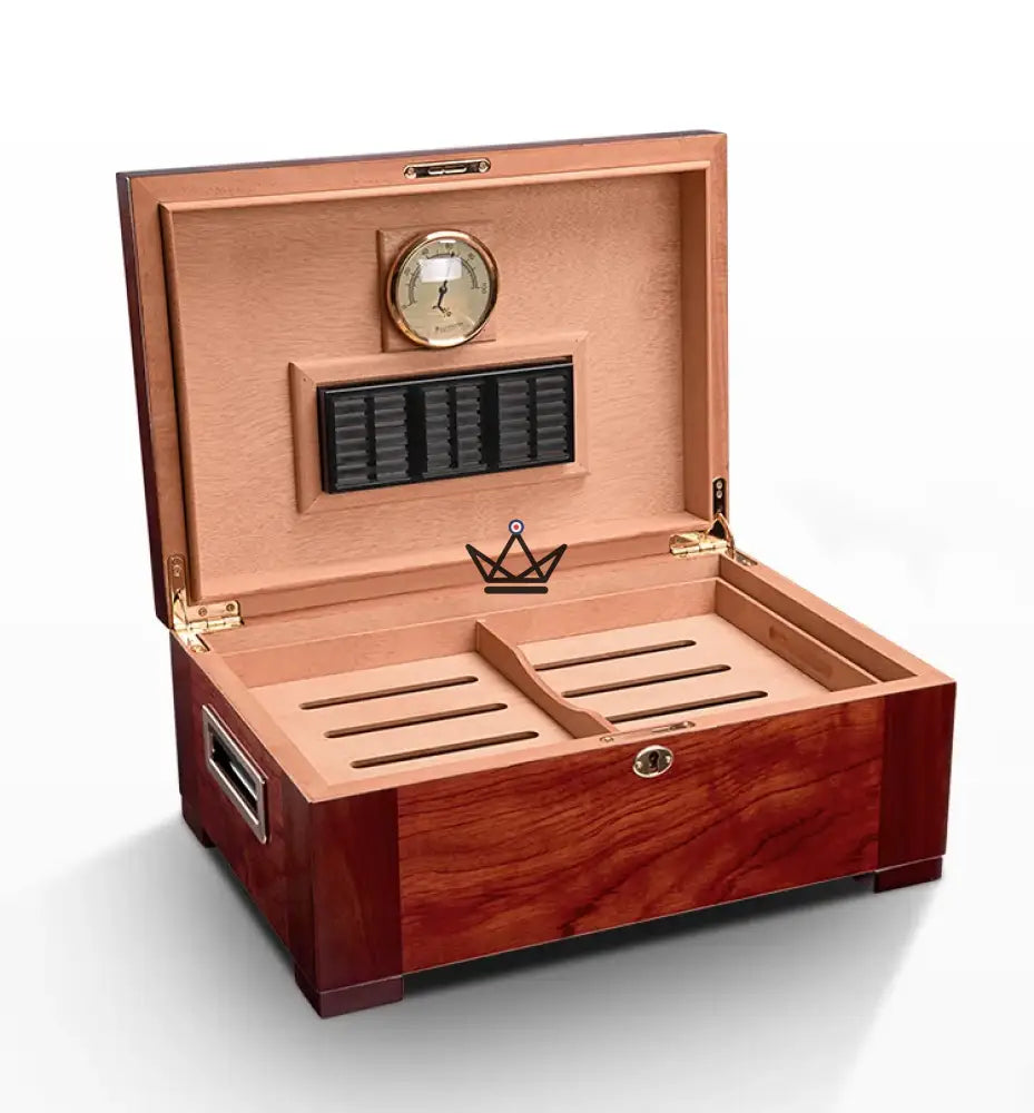 Aura Cedar Humidor — rosewood & abalone, 100 cigars, adjustable cedar dividers, gold lock — view 3