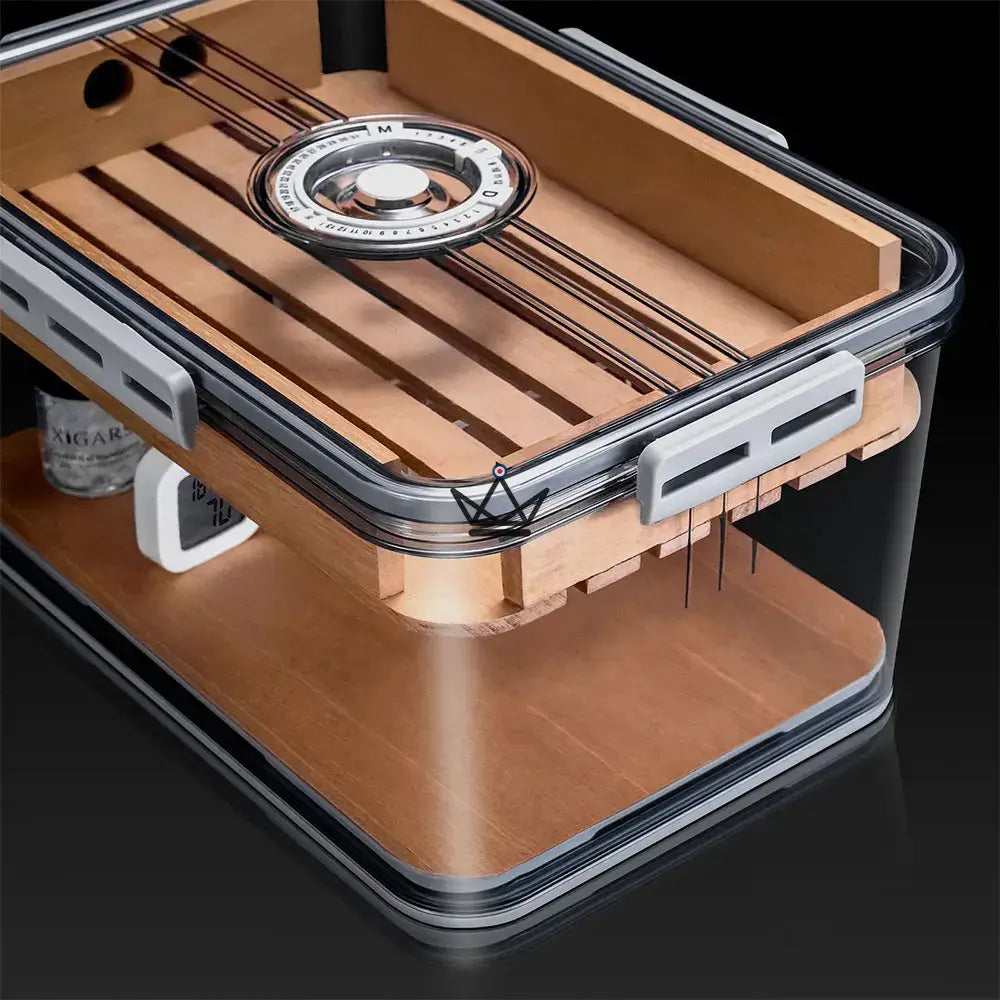 CRYSTAL TIME Cigar Humidor — clear acrylic, digital timer, 30 / 60 / 100 cigars, cedar tray (100 version) — view 12