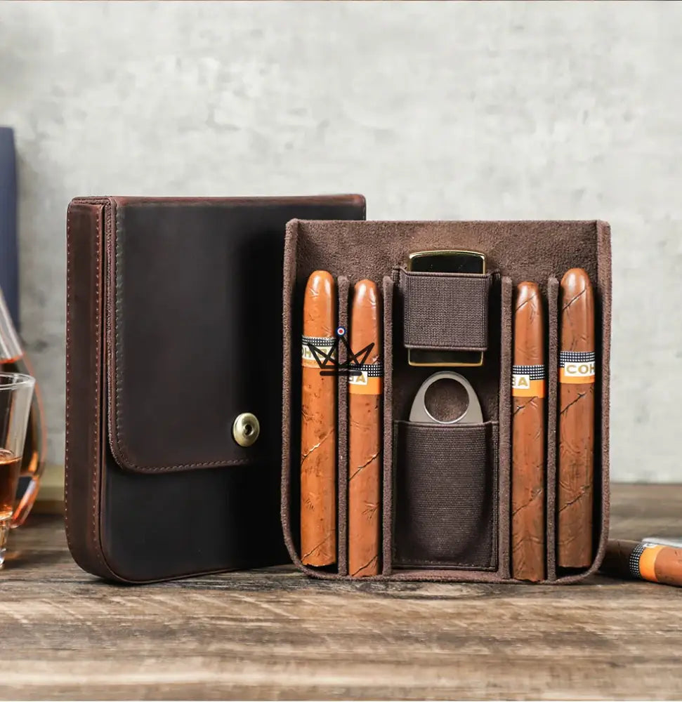 Customizable Leather Cigar Case - Voyageur Quad — view 2